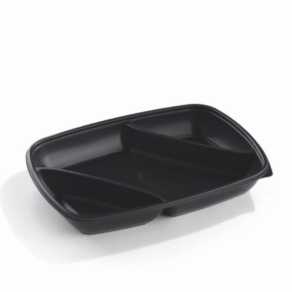 Rectangular container 3 compartments Black 975ml 28x20cm
