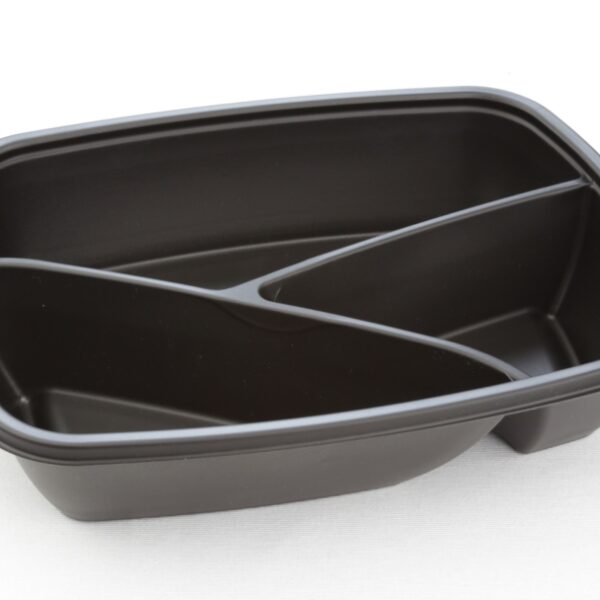 Rectangular container 3 compartments Black 900ml 23x17cm