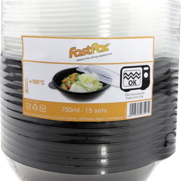 Combo pack round container Black + lid 750ml