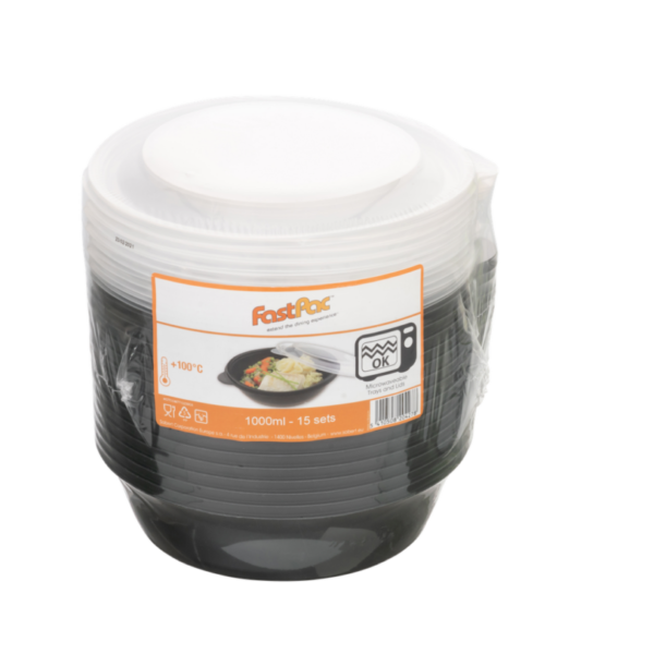 Combo pack round container Black + lid 1000ml
