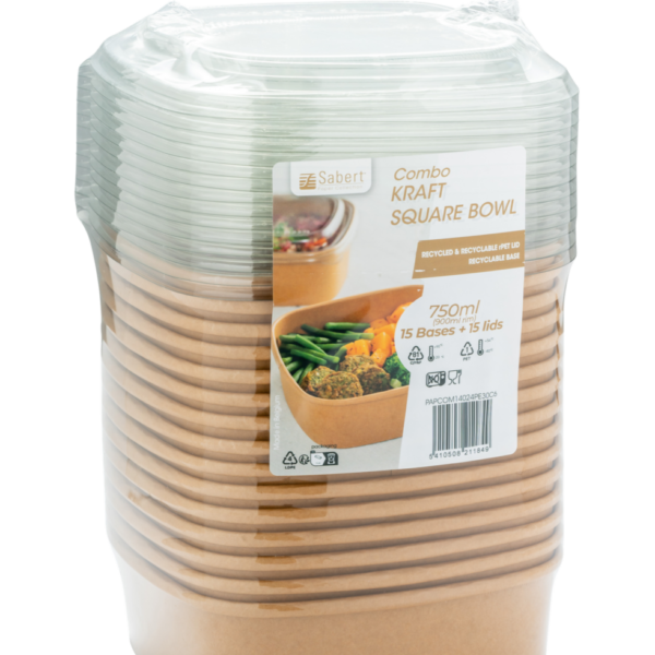 KRAFT Square Bowl 900ml + rPET Lid
