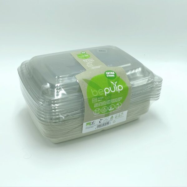 COMBO pulp rectangular tray 600ml + rPET Lid